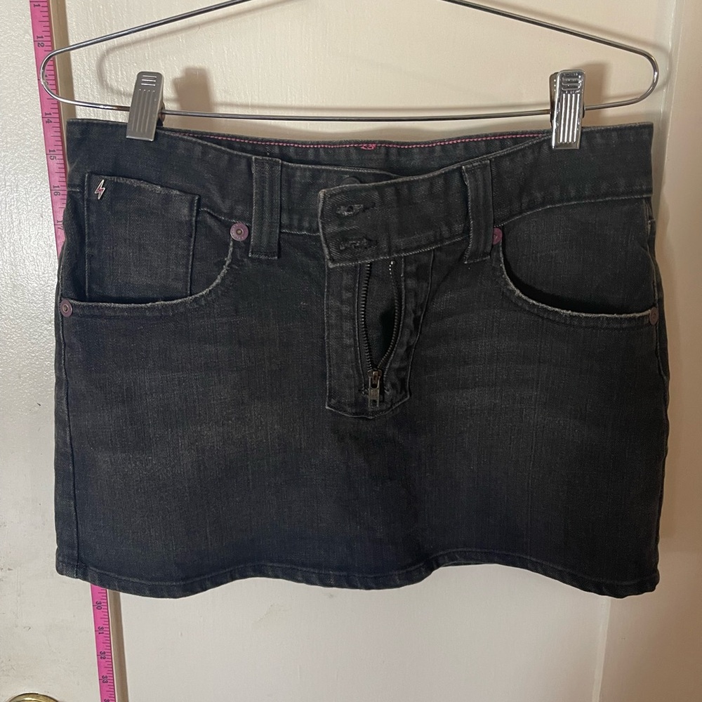 Chip & Pepper Black Denim Mini Skirt with Pink Accents